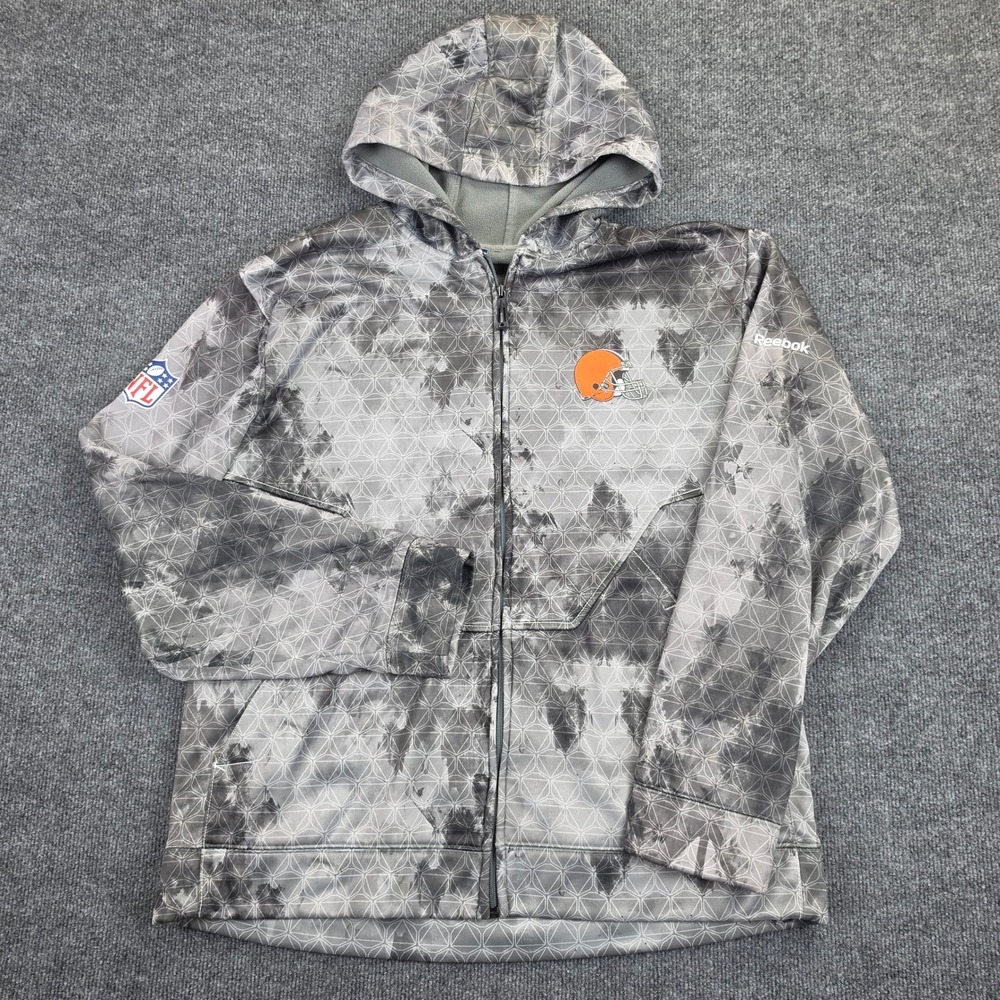 Reebok NFL Cleveland Browns Full Zip Hoodie Men's L Gray Geometric Camo 8440A 10